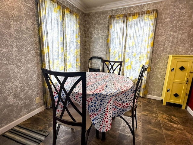 1467 Squire Fox Rd, Dandridge, TN 37725 - dining space featuring ornamental molding and wallpapered walls