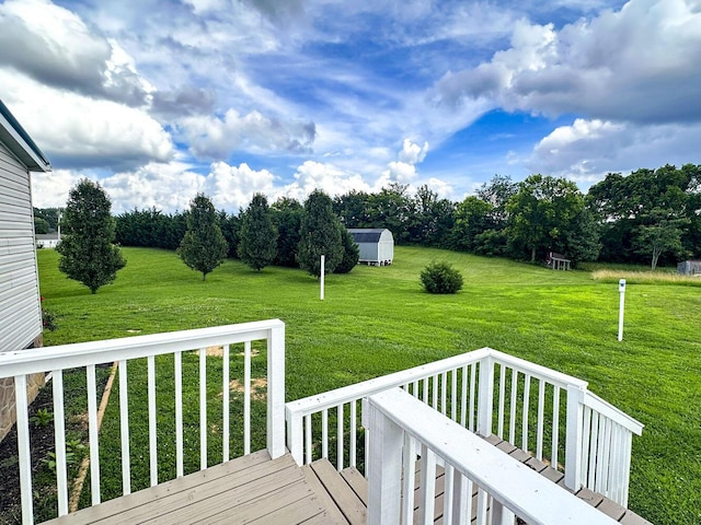 1467 Squire Fox Rd, Dandridge, TN 37725 - wooden deck featuring a lawn and a storage shed