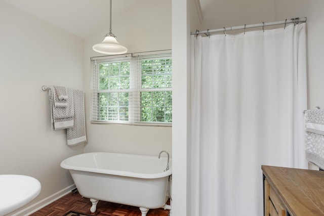 8223 Snow Hill Rd, Ooltewah, TN 37363 - bathroom with a freestanding bath and lofted ceiling