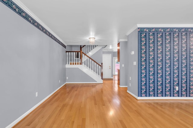 7414 Hamilton Run Dr, Chattanooga, TN 37421 - spare room with ornamental molding, wood finished floors, and stairs