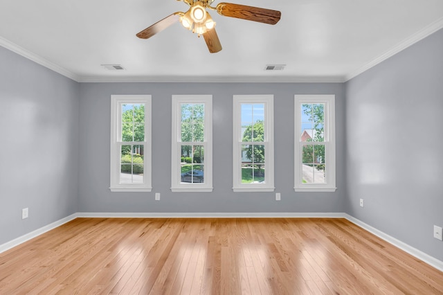 7414 Hamilton Run Dr, Chattanooga, TN 37421 - spare room featuring light wood-type flooring, crown molding, and ceiling fan