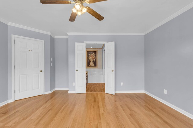 7414 Hamilton Run Dr, Chattanooga, TN 37421 - unfurnished bedroom featuring light wood finished floors, ornamental molding, and ceiling fan