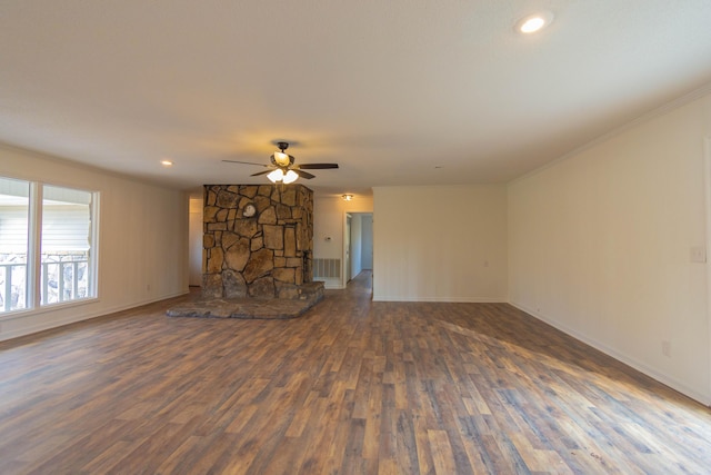 136 Cochran Dr NE, Dalton, GA 30721 - unfurnished living room with wood finished floors, a ceiling fan, ornamental molding, and recessed lighting