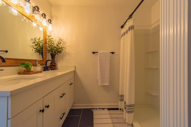 136 Cochran Dr NE, Dalton, GA 30721 - full bathroom featuring tile patterned flooring, double vanity, and a shower with curtain