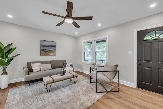 1610 Truman Ave, Chattanooga, TN 37412 - living room featuring wood finished floors, a ceiling fan, and recessed lighting