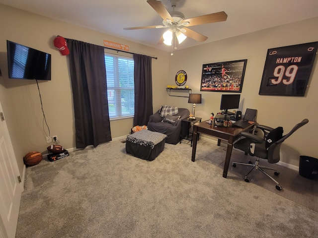 458 Fieldstone Dr, Ringgold, GA 30736 - carpeted home office with a ceiling fan and baseboards