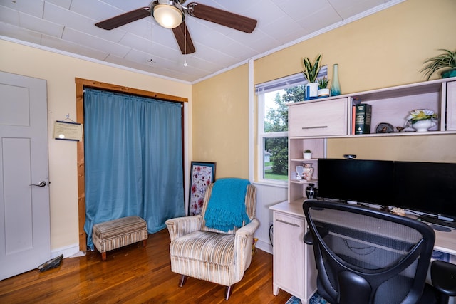 311 Birchwood St, Pikeville, TN 37367 - home office featuring ornamental molding, a ceiling fan, and wood finished floors