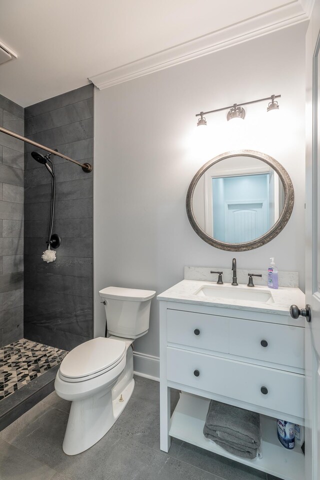 1524 Green Pond Rd, Soddy Daisy, TN 37379 - bathroom featuring crown molding, vanity, and a tile shower