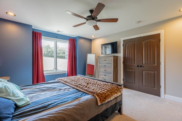1524 Green Pond Rd, Soddy Daisy, TN 37379 - carpeted bedroom with a closet, recessed lighting, and ceiling fan