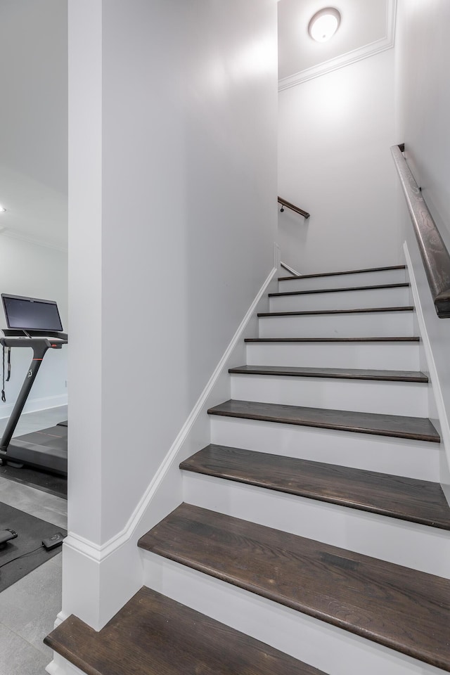 1524 Green Pond Rd, Soddy Daisy, TN 37379 - staircase with crown molding and baseboards