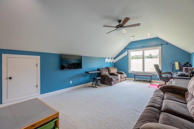 1524 Green Pond Rd, Soddy Daisy, TN 37379 - carpeted living area with vaulted ceiling and a ceiling fan