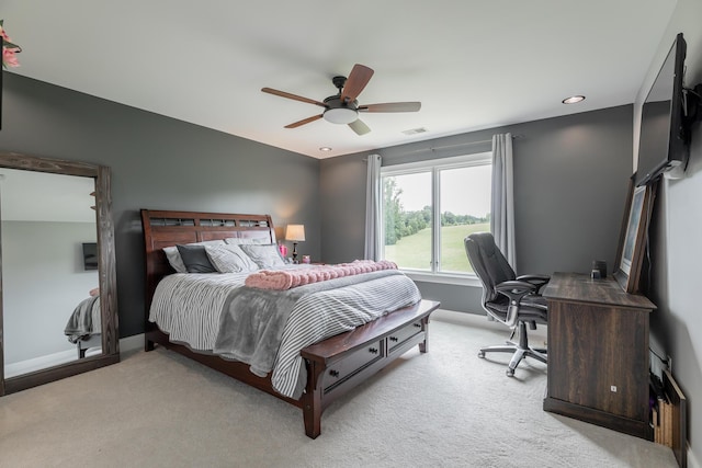1524 Green Pond Rd, Soddy Daisy, TN 37379 - carpeted bedroom with a desk, ceiling fan, and recessed lighting