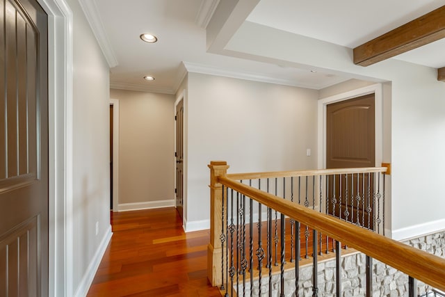 1524 Green Pond Rd, Soddy Daisy, TN 37379 - corridor with an upstairs landing, recessed lighting, wood finished floors, and crown molding
