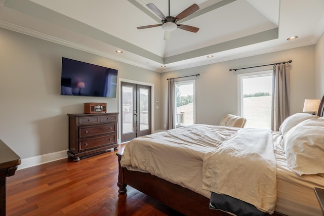 1524 Green Pond Rd, Soddy Daisy, TN 37379 - bedroom featuring access to exterior, wood finished floors, recessed lighting, ornamental molding, and ceiling fan