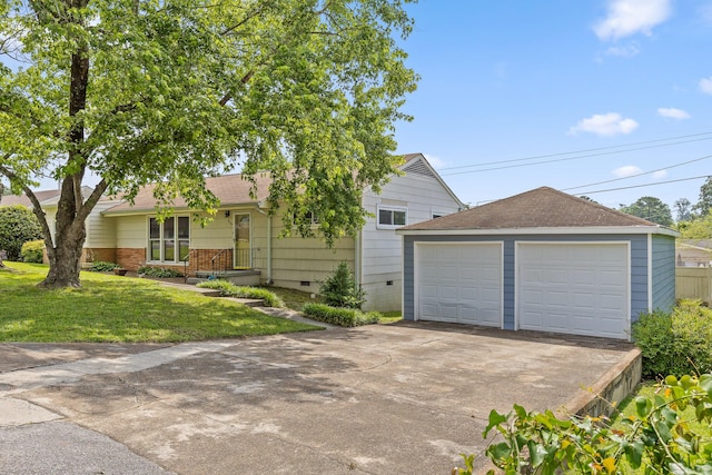 608 Maple Ln, Chattanooga, TN 37412 - ranch-style house with a garage, a front yard, a shingled roof, and crawl space