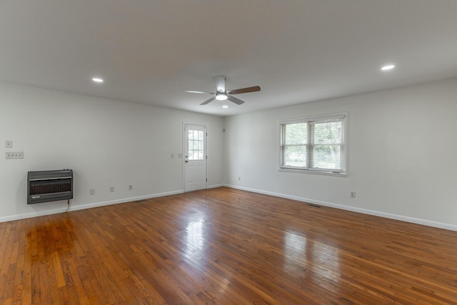 711 2nd St, South Pittsburg, TN 37380 - empty room with heating unit, a ceiling fan, hardwood / wood-style flooring, and recessed lighting