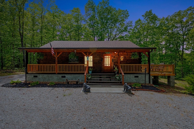1590 Jackson Point Rd, Sewanee, TN 37375 - cabin featuring crawl space, covered porch, and log exterior