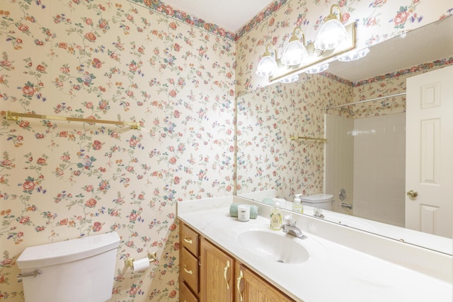 6580 Hickory Meadow Dr, Chattanooga, TN 37421 - bathroom with wallpapered walls, vanity, and  shower combination