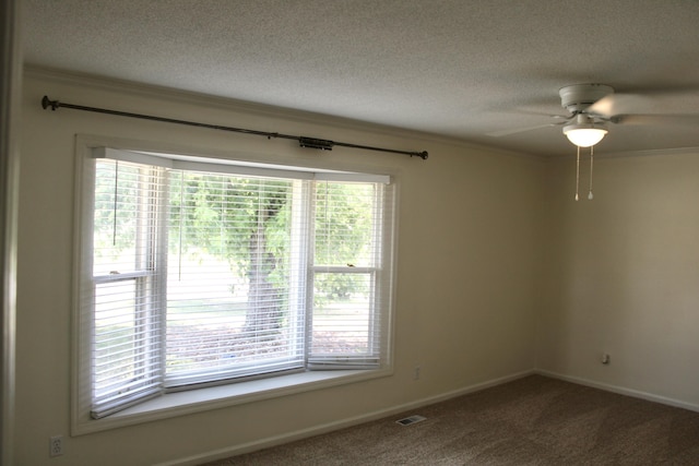 8257 Tiber Rd, Chattanooga, TN 37421 - unfurnished room featuring healthy amount of natural light, a textured ceiling, ornamental molding, a ceiling fan, and carpet flooring