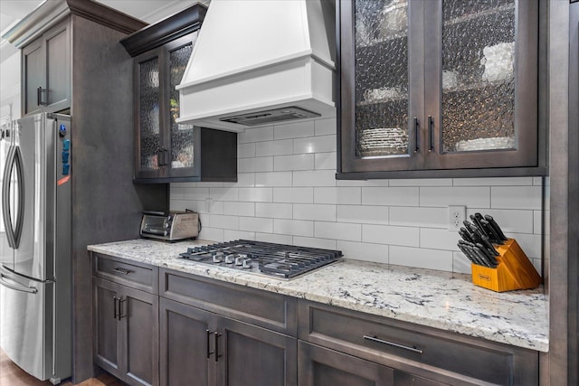 853 Dedmon Rd, Ringgold, GA 30736 - kitchen with stainless steel appliances, custom exhaust hood, and dark brown cabinets