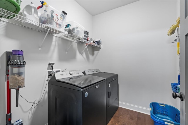 853 Dedmon Rd, Ringgold, GA 30736 - laundry room with washer and dryer and dark wood-type flooring