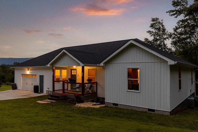 111 Oak Meadow Dr, Dunlap, TN 37327 - view of front of house with crawl space, covered porch, a garage, driveway, and a yard