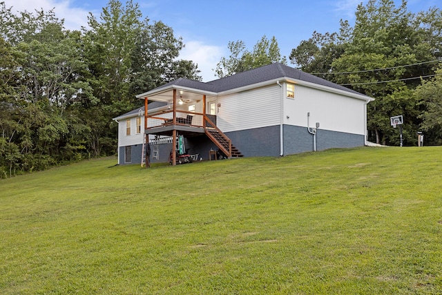 111 Oak Meadow Dr, Dunlap, TN 37327 - back of house with stairway, a yard, and a wooden deck