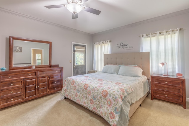 199 Falcons View Dr, Ringgold, GA 30736 - carpeted bedroom featuring crown molding, multiple windows, and a ceiling fan