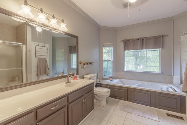 199 Falcons View Dr, Ringgold, GA 30736 - full bath featuring tile patterned floors, a shower stall, a garden tub, vanity, and crown molding