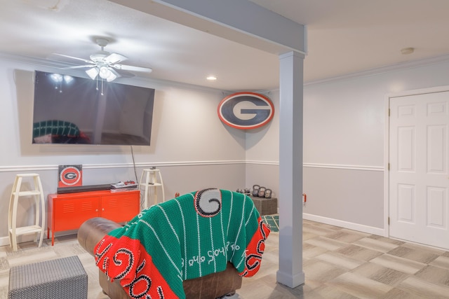 199 Falcons View Dr, Ringgold, GA 30736 - rec room featuring crown molding, ceiling fan, and recessed lighting