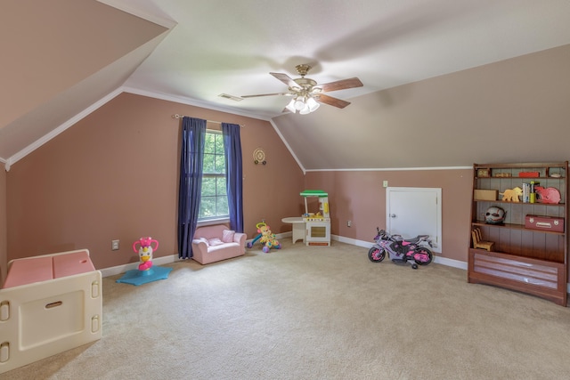 199 Falcons View Dr, Ringgold, GA 30736 - recreation room with a ceiling fan, vaulted ceiling, and carpet