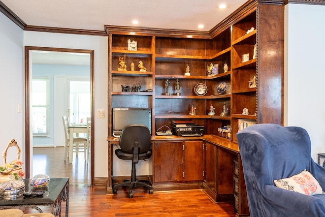 4619 Lake Haven Dr, Chattanooga, TN 37416 - office space featuring built in study area, wood finished floors, ornamental molding, and recessed lighting