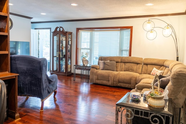 4619 Lake Haven Dr, Chattanooga, TN 37416 - living area with wood finished floors, a textured ceiling, ornamental molding, and recessed lighting