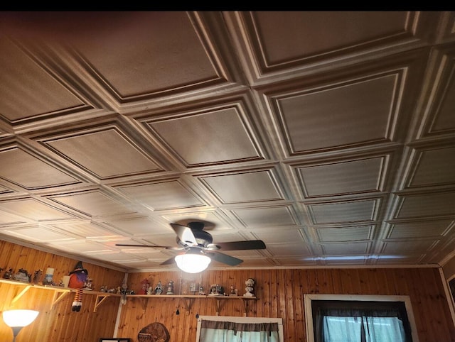 1661 W Francis Spring Rd, Whitwell, TN 37397 - detailed view of wooden walls, a ceiling fan, and an ornate ceiling
