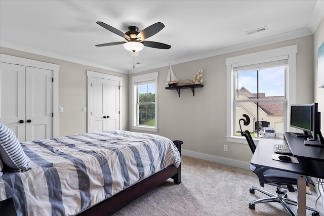 12951 Blakeslee Dr, Soddy Daisy, TN 37379 - bedroom featuring two closets, carpet, an office area, and a ceiling fan