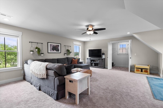 12951 Blakeslee Dr, Soddy Daisy, TN 37379 - carpeted living area featuring ceiling fan and recessed lighting
