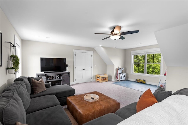 12951 Blakeslee Dr, Soddy Daisy, TN 37379 - carpeted living room with a ceiling fan and baseboards