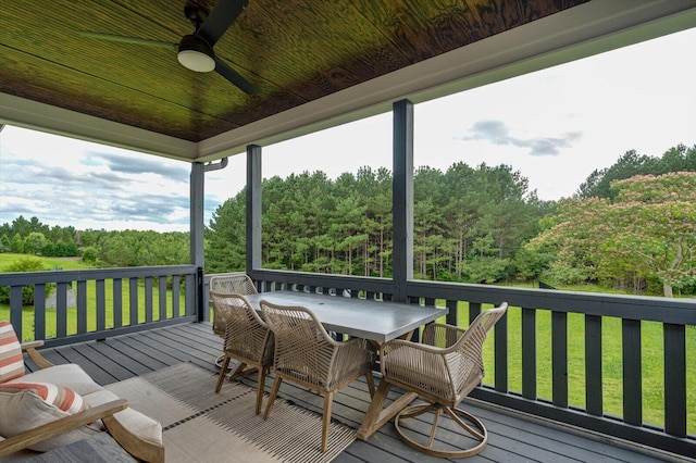 12951 Blakeslee Dr, Soddy Daisy, TN 37379 - wooden deck featuring ceiling fan, outdoor dining area, and a lawn