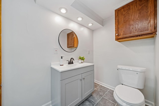 507 Big Stump Mountain Trl, Jasper, GA 30143 - half bath featuring vanity, crown molding, recessed lighting, and tile patterned floors