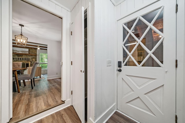 507 Big Stump Mountain Trl, Jasper, GA 30143 - doorway featuring dark wood-type flooring and a chandelier