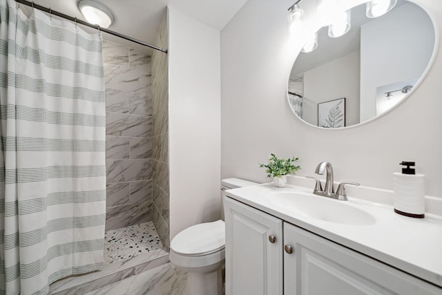 507 Big Stump Mountain Trl, Jasper, GA 30143 - bathroom featuring vanity, tiled shower, and marble look tile flooring