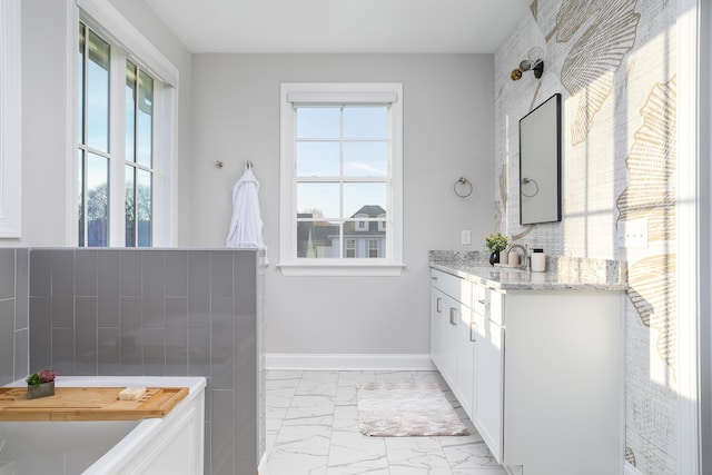 147 Honeycomb Ln, Chattanooga, TN 37421 - full bathroom featuring marble finish flooring, healthy amount of natural light, vanity, and a bathtub