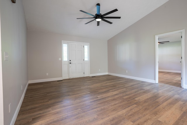 316 Old Hales Gap Rd, Trenton, GA 30752 - unfurnished room with a ceiling fan, vaulted ceiling, and dark wood-style flooring