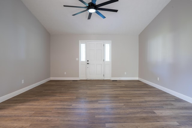316 Old Hales Gap Rd, Trenton, GA 30752 - foyer featuring ceiling fan, vaulted ceiling, and dark wood-style floors