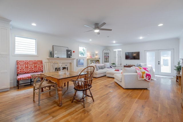 661 E 16th St, Chattanooga, TN 37408 - dining area featuring ceiling fan, light wood-style flooring, recessed lighting, and french doors