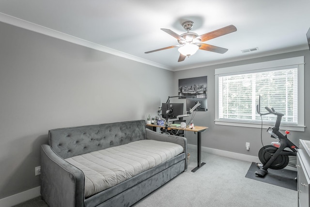 1023 Givens Rd, Chattanooga, TN 37421 - home office featuring carpet flooring, ceiling fan, and ornamental molding