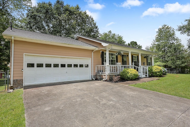 176 Ola Dr, Cohutta, GA 30710 - ranch-style house featuring covered porch, concrete driveway, stone siding, an attached garage, and roof with shingles
