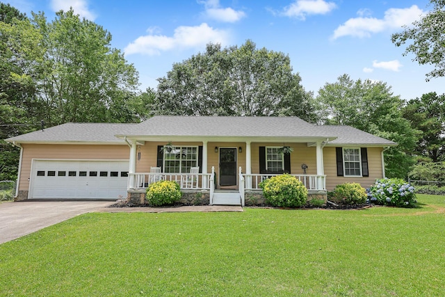 176 Ola Dr, Cohutta, GA 30710 - ranch-style home with a porch, driveway, a garage, and a front yard