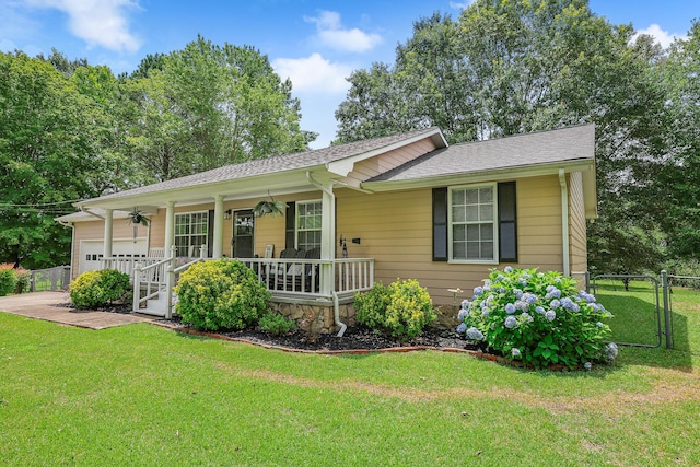 176 Ola Dr, Cohutta, GA 30710 - ranch-style house featuring covered porch, a garage, a gate, concrete driveway, and a shingled roof