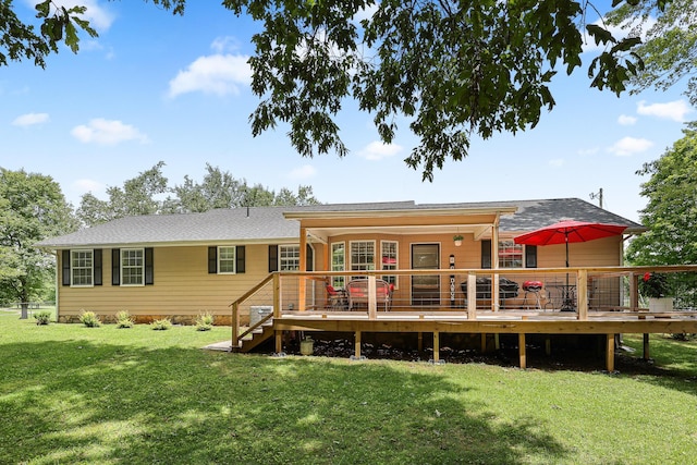 176 Ola Dr, Cohutta, GA 30710 - rear view of property featuring a wooden deck, a yard, and stairs